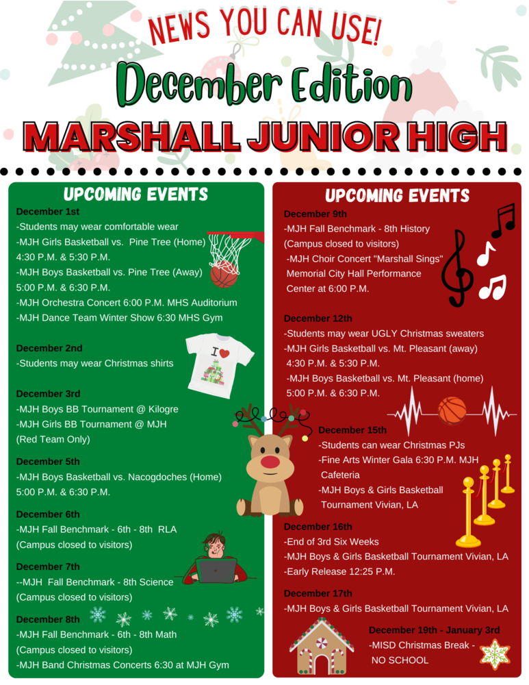 tekst Snavset Nybegynder December Parent Newsletter Pg 1 | Marshall Junior High School