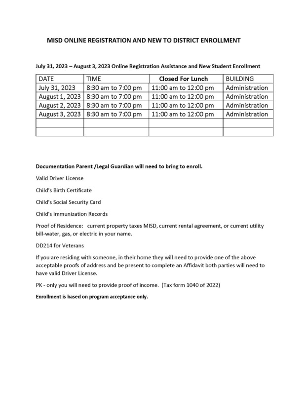 20232024 Registration Marshall ISD